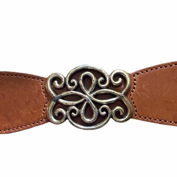 Brighton Western Boho Brown Cognac Leather Scroll Buckle Belt Women’s Size Small main image 12